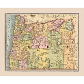 Historic State Map - Oregon - Cram 1888 - Vintage Wall Art