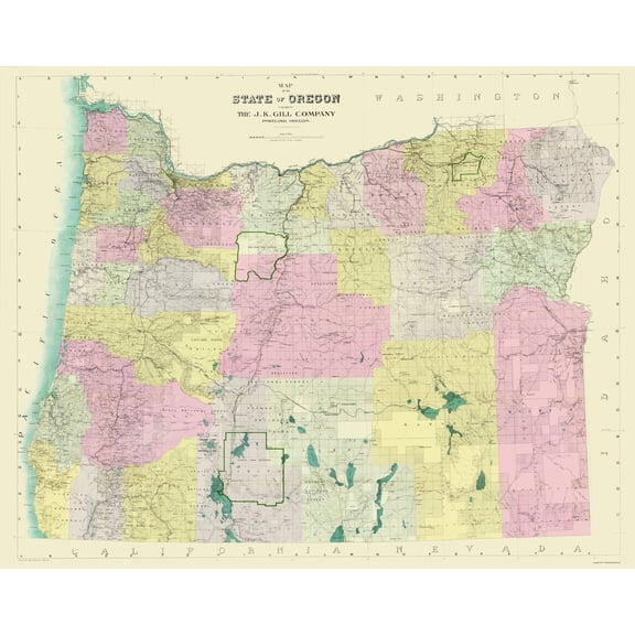Historic State Map - Oregon - Gill 1911 - Vintage Wall Art