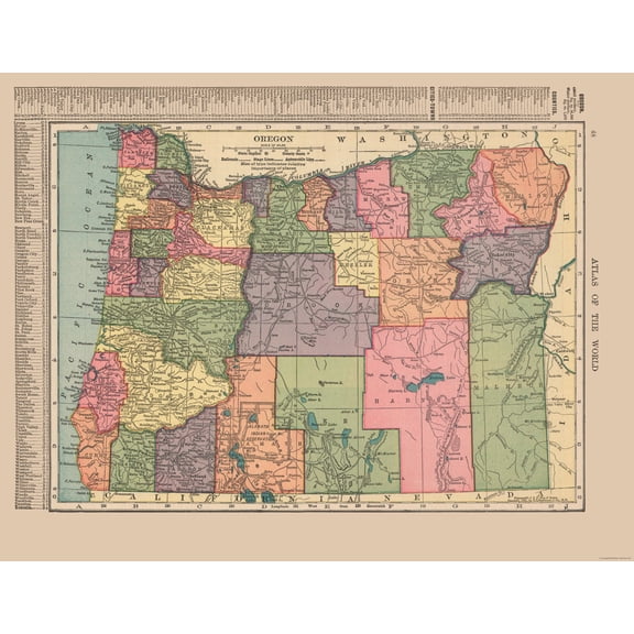 Historic State Map - Oregon - Hammond 1910 - Vintage Wall Art