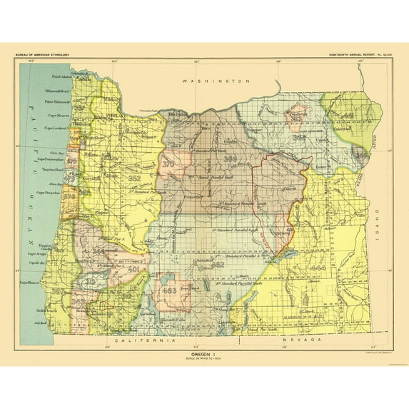Historic State Map - Oregon - Hoen 1896 - Vintage Wall Art