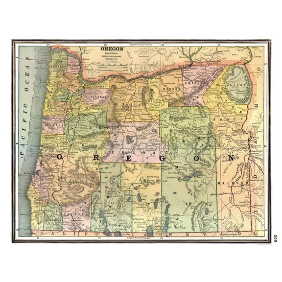 Historic State Map - Oregon - Johnson 1888 - 28.52 x 23 - Vintage Wall Art