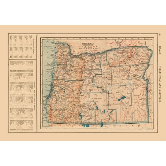 Historic State Map - Oregon - Reynold 1921 - 32.97 x 23 - Vintage Wall Art