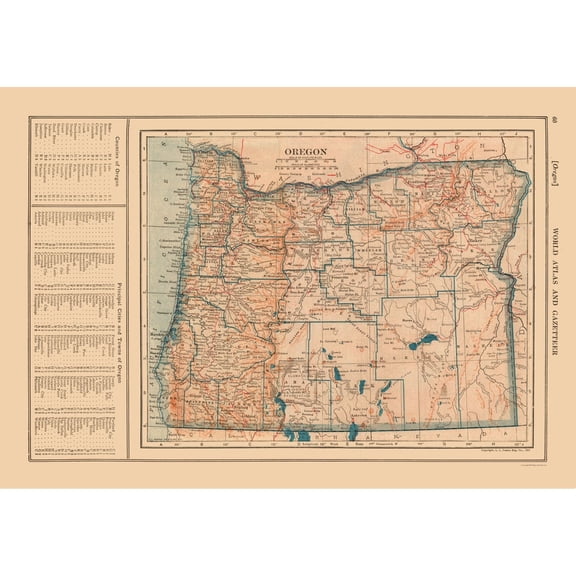 Historic State Map - Oregon - Reynold 1921 - Vintage Wall Art