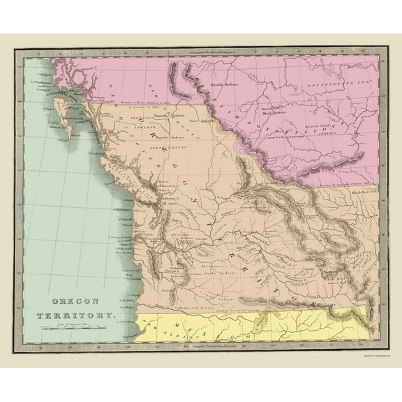 Historic State Map - Oregon Territory - Illman 1833 - 23 x 27.64 - Vintage Wall Art