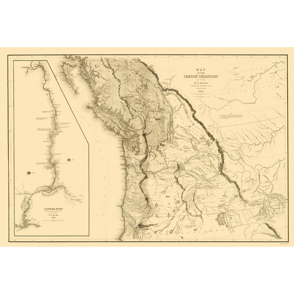 Historic State Map - Oregon Territory - US Exploring Expedition 1841 - Vintage Wall Art