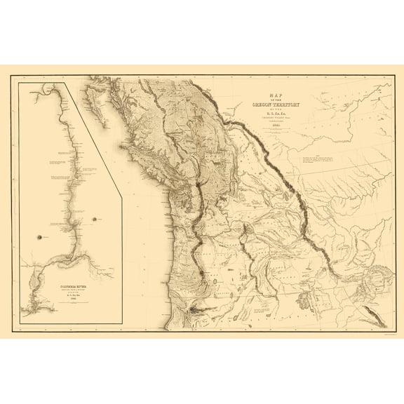 Historic State Map - Oregon Territory - US Exploring Expedition 1841 - 23 x 33.84 - Vintage Wall Art