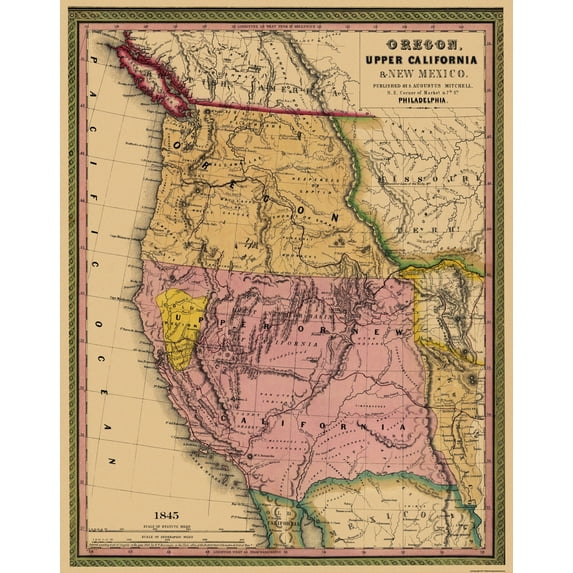 Historic State Map - Oregon Upper California - Mitchell 1845 - Vintage Wall Art