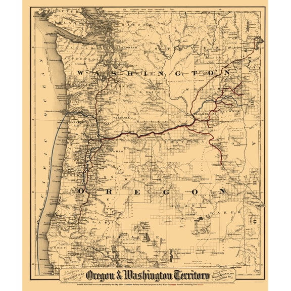 Historic State Map - Oregon Washington - Colton 1880 - 23 x 27.20 - Vintage Wall Art
