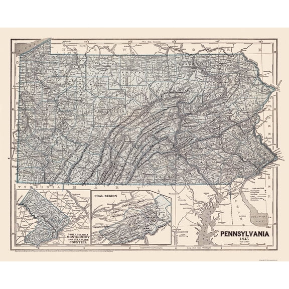 Historic State Map - Pennsylvania - Morse 1845 - 28.38 x 23 - Vintage Wall Art