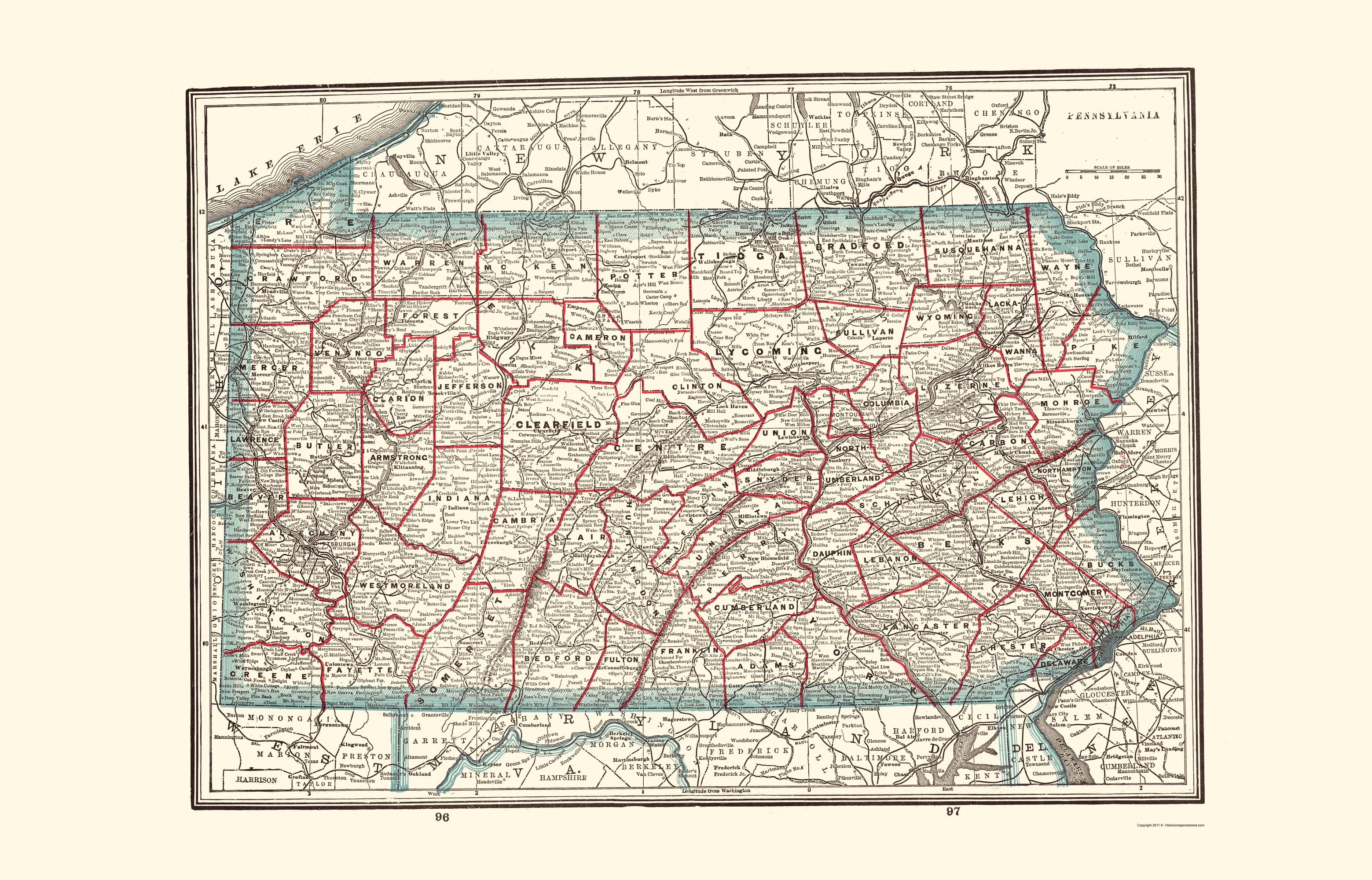 Historic State Map - Pennsylvania - Rathbun 1893 - Vintage Wall Art ...