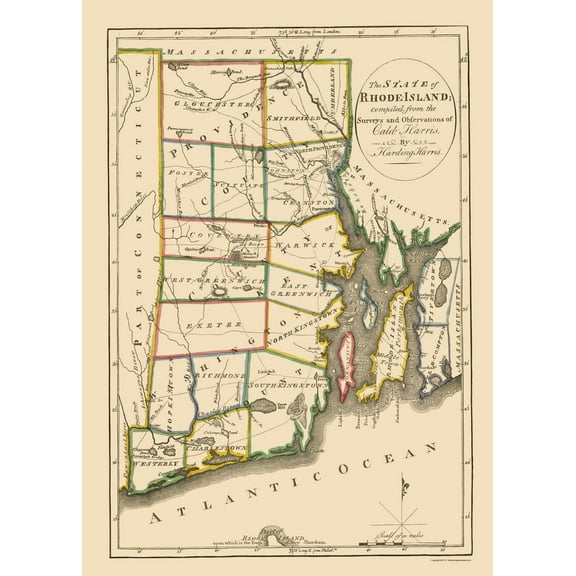 Historic State Map - Rhode Island - Carey 1814 - 23 x 32.20 - Vintage Wall Art