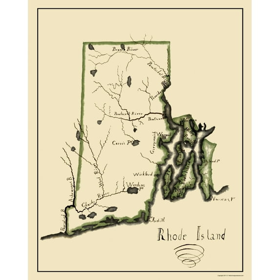 Historic State Map - Rhode Island - Henshaw 1828 - Vintage Wall Art