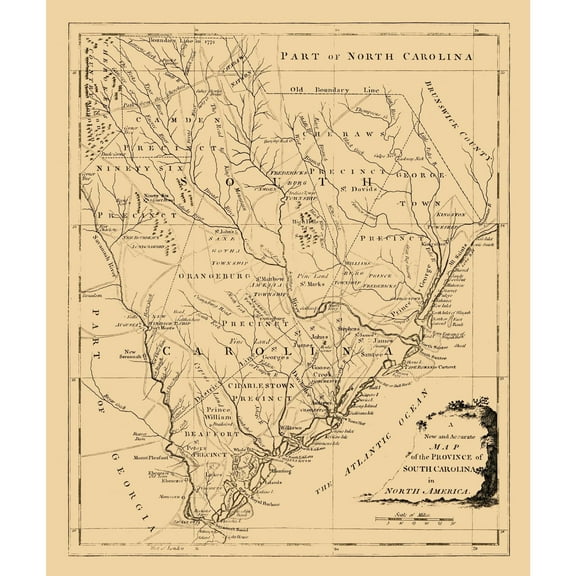 Historic State Map - South Carolina - 1779 - 23 x 27.37 - Vintage Wall Art