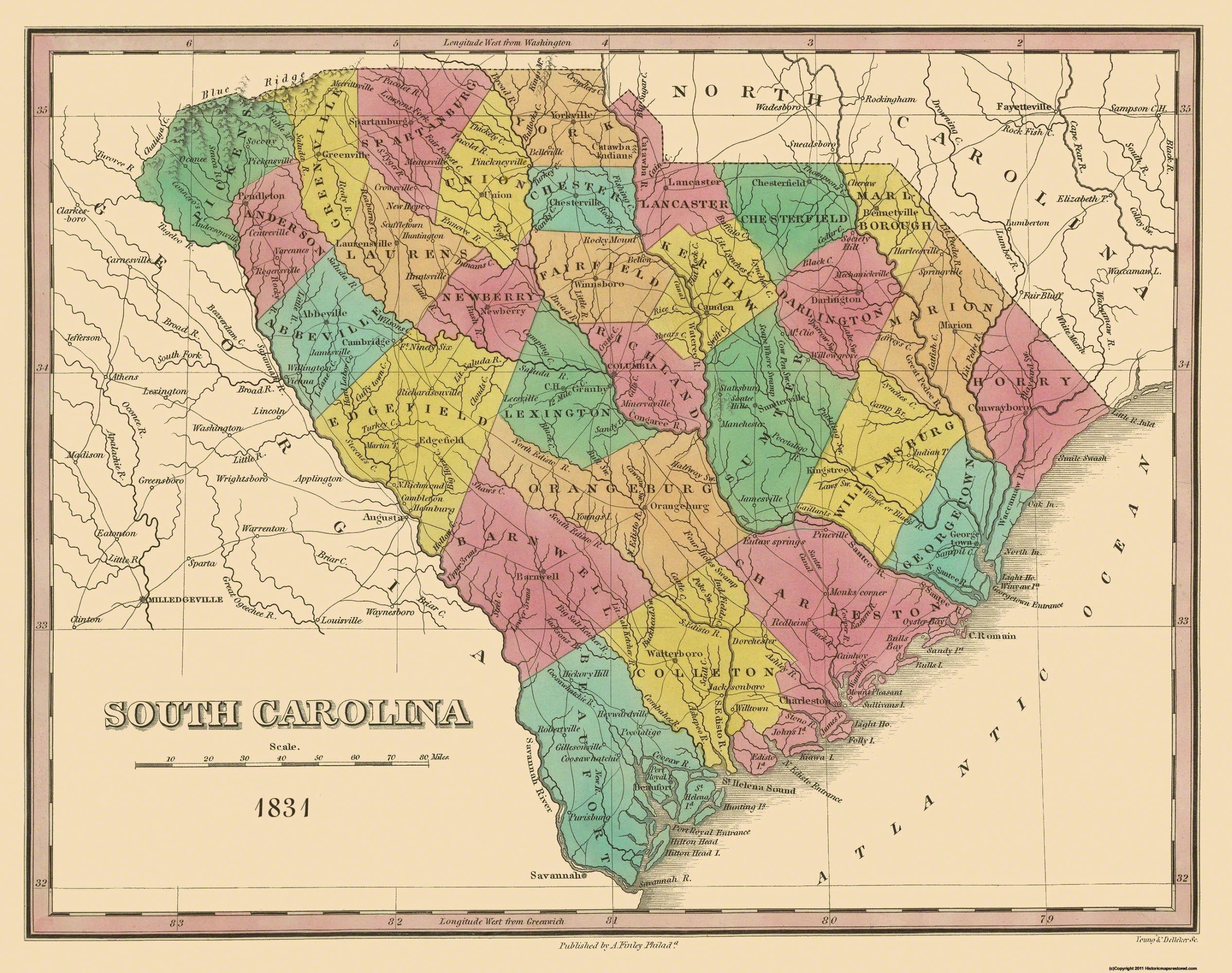 Historic State Map - South Carolina - Finley 1831 - Vintage Wall Art ...