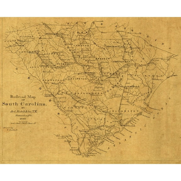 Historic State Map - South Carolina - Hotchkiss 1880 - 28.33 x 23 - Vintage Wall Art