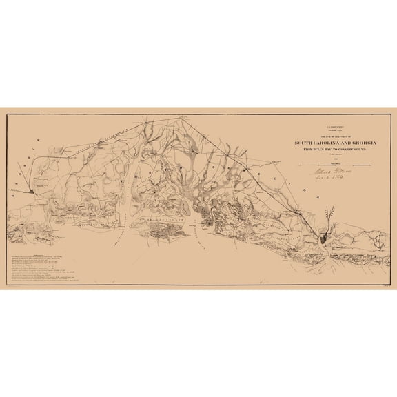 Historic State Map - South Carolina Sea Coast - Fillmore 1863 - Vintage Wall Art