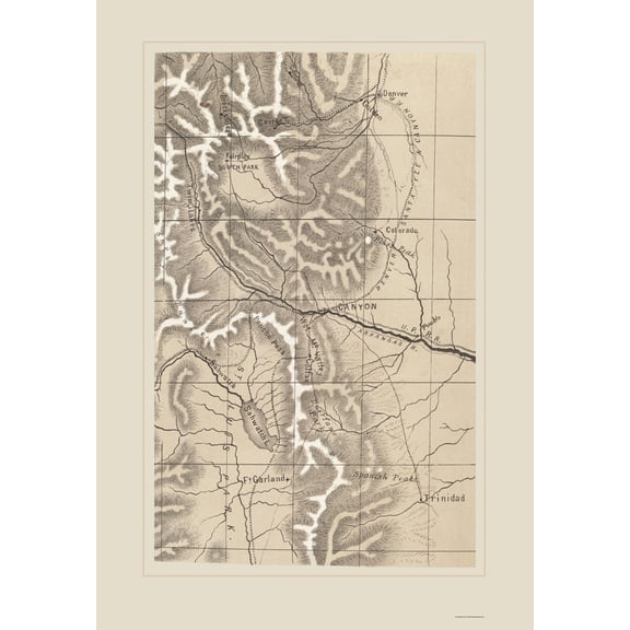 Historic State Map - Southern Colorado Rocky Mountains - 1870 - 23 x 33.06 - Vintage Wall Art