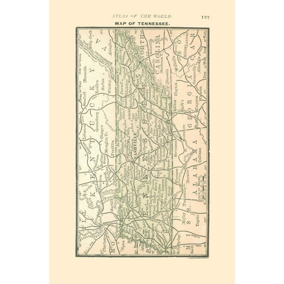 Historic State Map - Tennessee - Alden 1886 - Vintage Wall Art