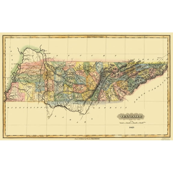 Historic State Map - Tennessee - Lucas 1823 - 36.81 x 23 - Vintage Wall Art