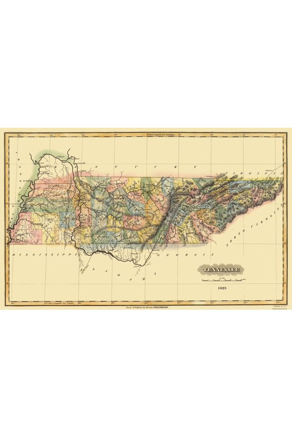 Historic State Map - Tennessee - Lucas 1823 - Vintage Wall Art