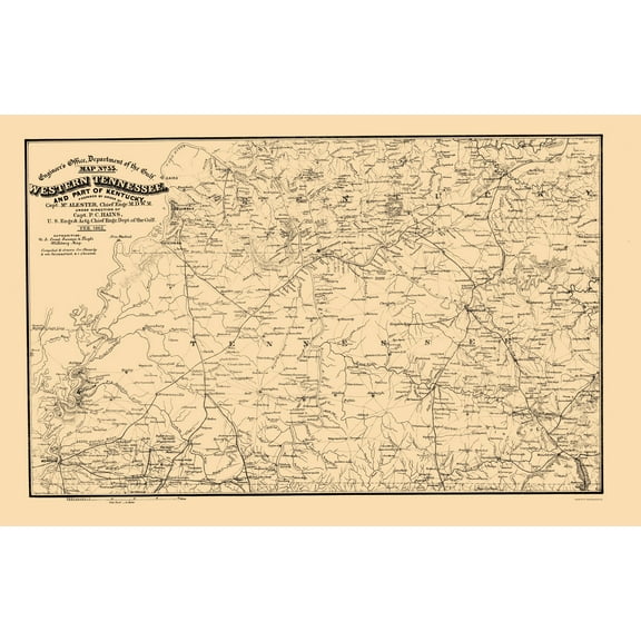 Historic State Map - Tennessee West Kentucky - Von Reizenstein 1865 - 23 x 35 - Vintage Wall Art