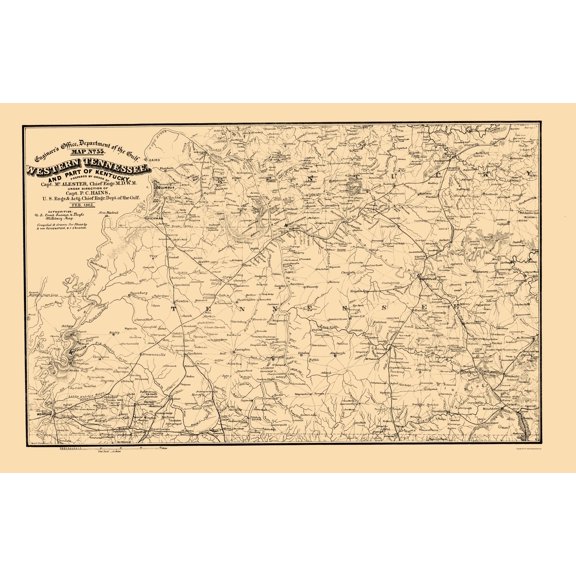 Historic State Map - Tennessee West Kentucky - Von Reizenstein 1865 - Vintage Wall Art