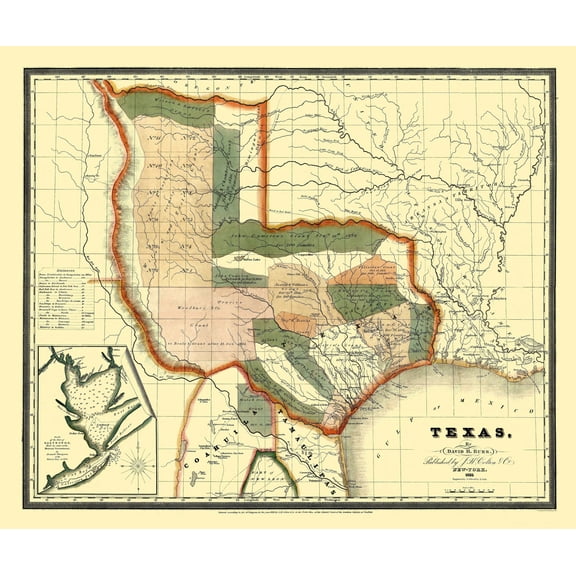 Historic State Map - Texas - Burr 1835 - 27.44 x 23 - Vintage Wall Art