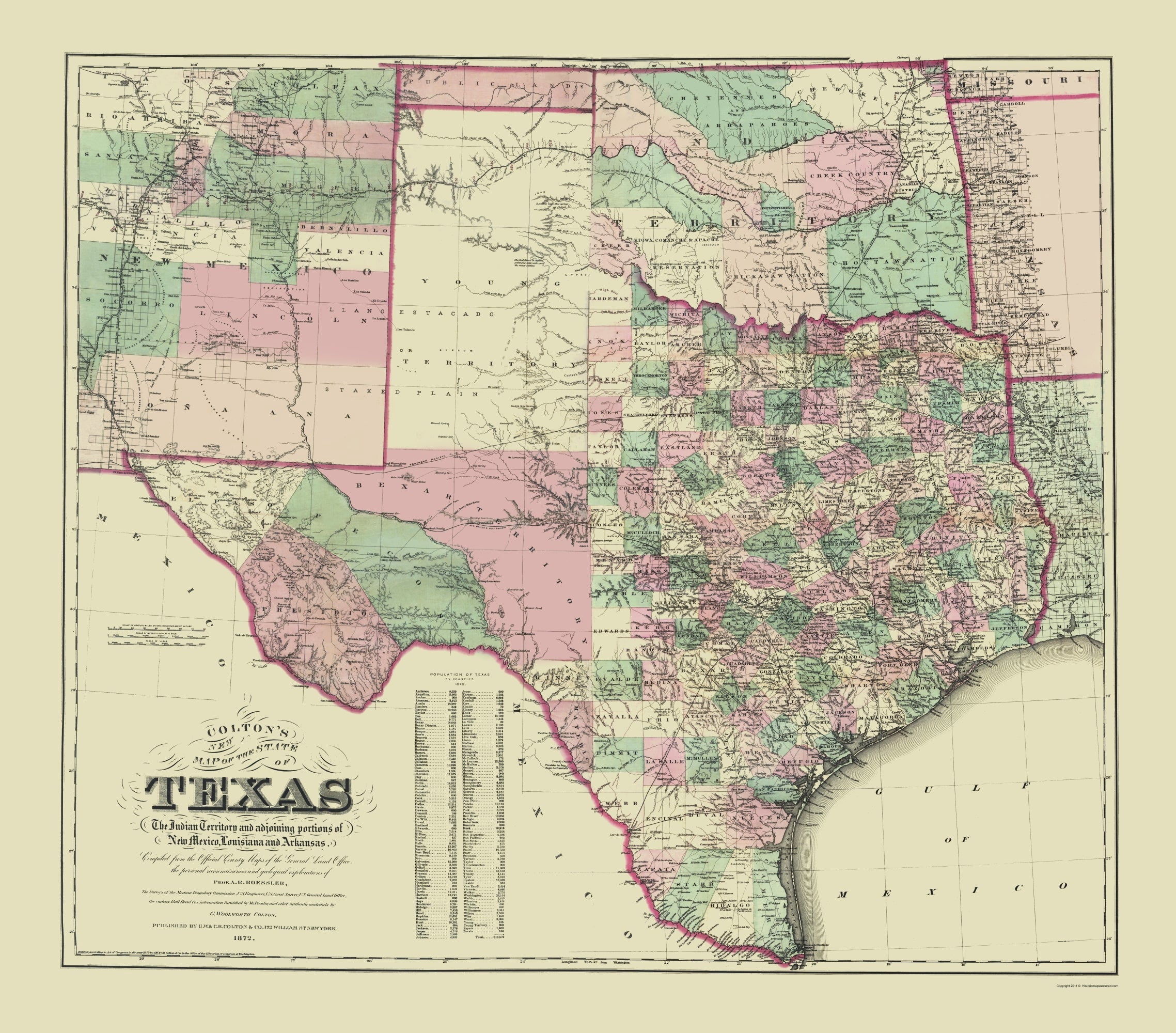 Historic State Map - Texas - Colton 1872 - Vintage Wall Art - Walmart.com