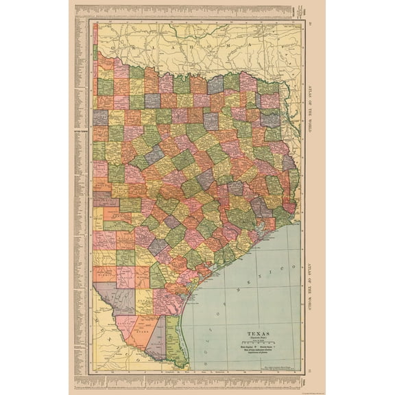 Historic State Map - Texas East - Hammond 1910 - 23 x 35.32 - Vintage Wall Art
