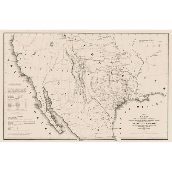 Historic State Map - Texas - Emory 1844 - 35.09 x 23 - Vintage Wall Art