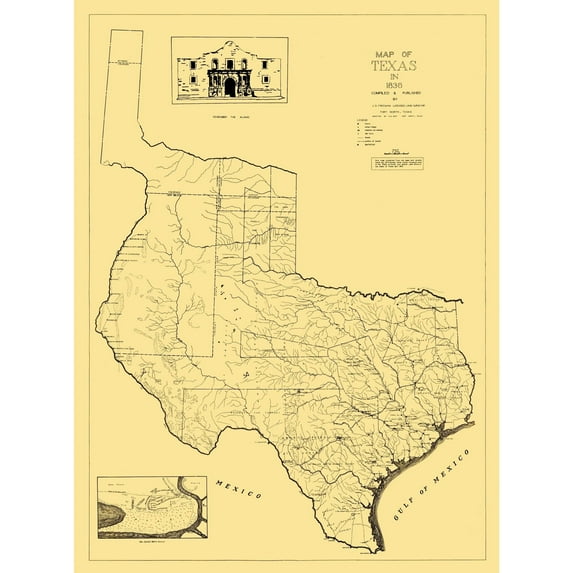Historic State Map - Texas - Freeman 1836 - 23 x 30.98 - Vintage Wall Art