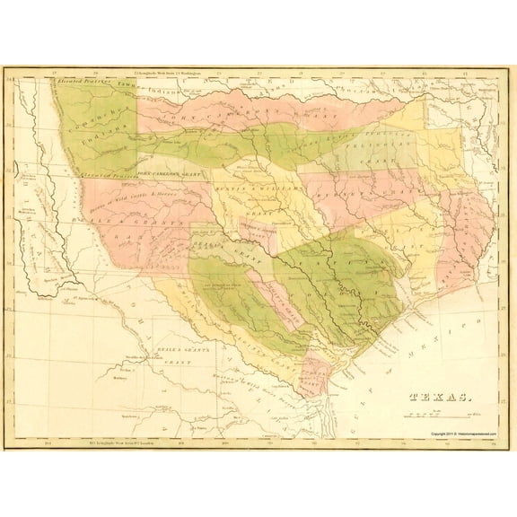 Historic State Map - Texas Grants Indian Territory - 1819 - Vintage Wall Art