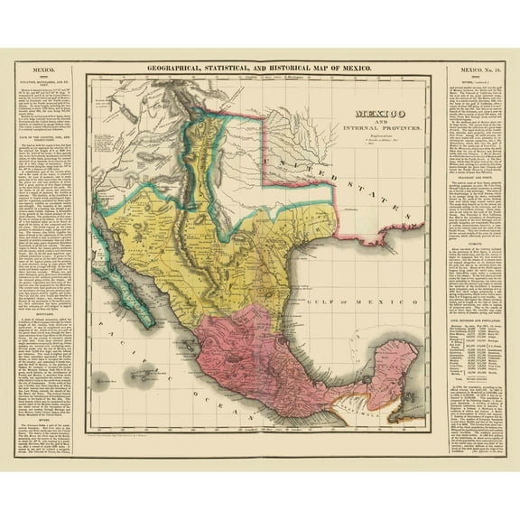 Historic State Map - Texas Mexico - Carey 1822 - 28.21 x 23 - Vintage Wall Art