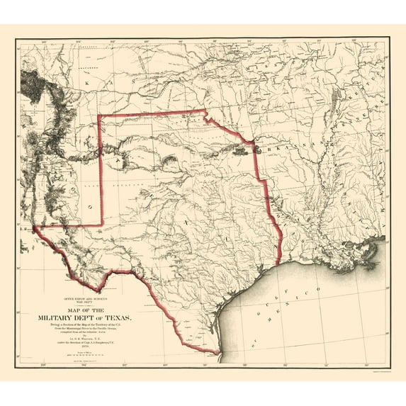 Historic State Map - Texas Military Department - Bien 1859 - Vintage Wall Art