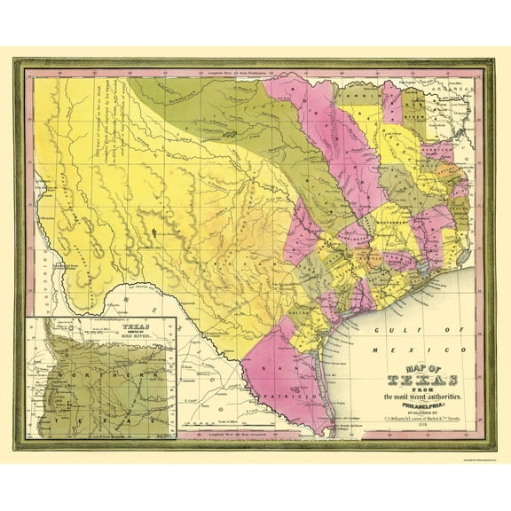 Historic State Map - Texas - Mitchell 1846 - 28.13 x 23 - Vintage Wall Art