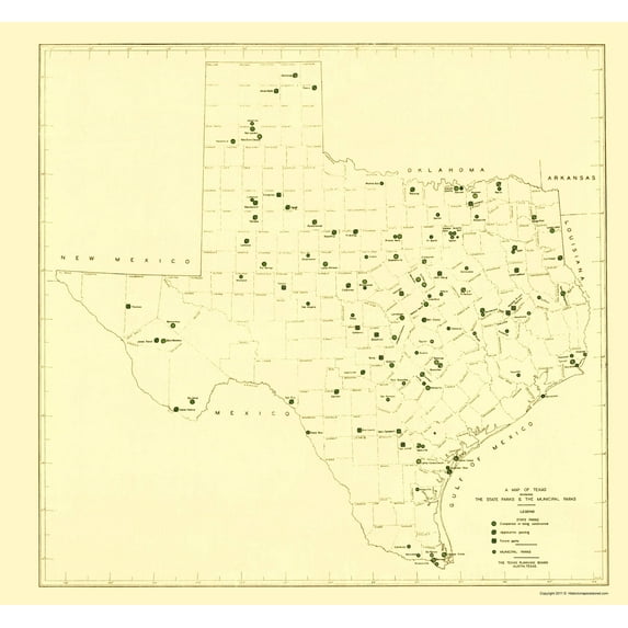 Historic State Map - Texas Municipal Parks - Texas Planning Board 1936 - Vintage Wall Art