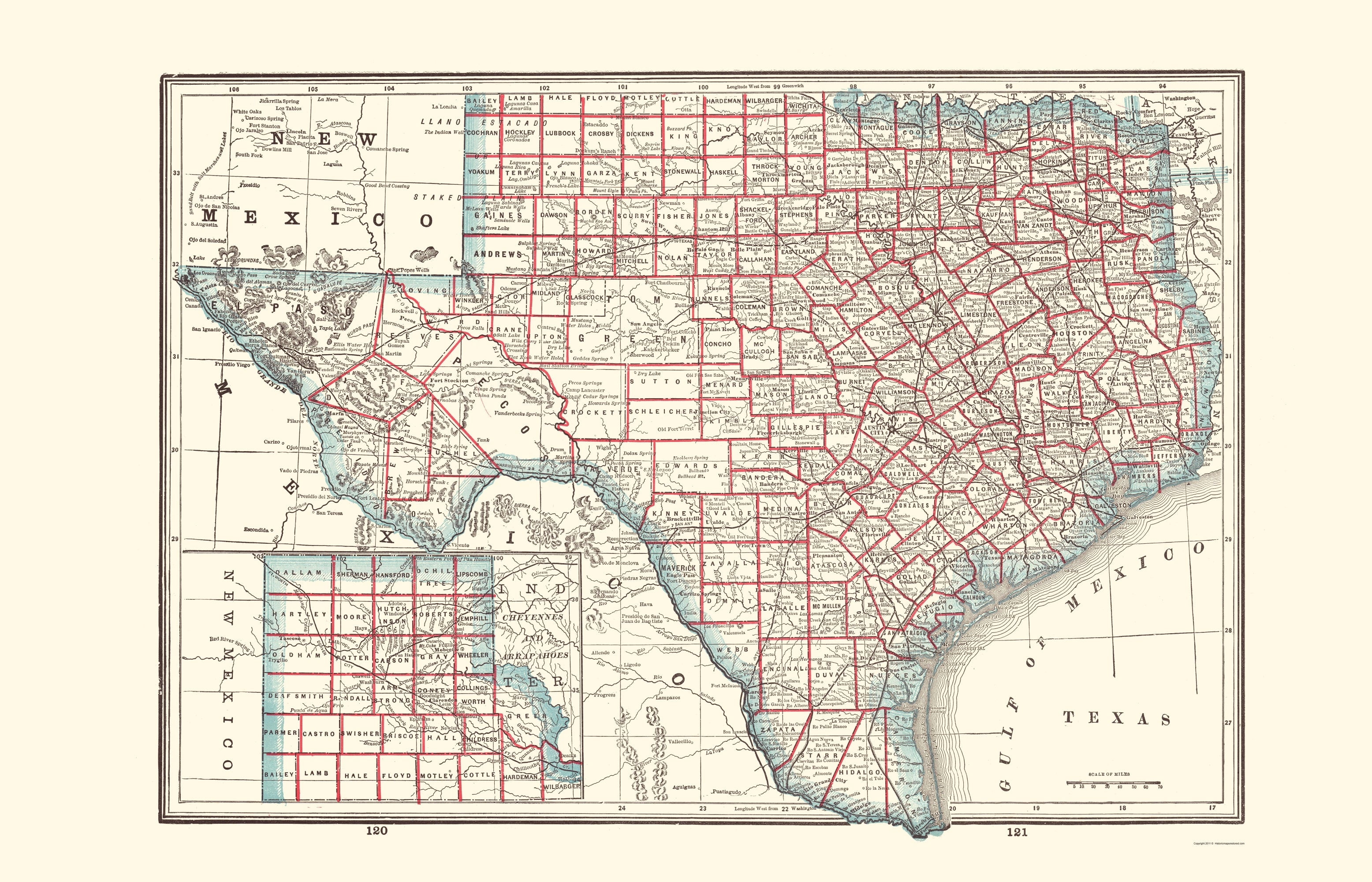 Historic State Map - Texas - Rathbun 1893 - Vintage Wall Art - Walmart.com