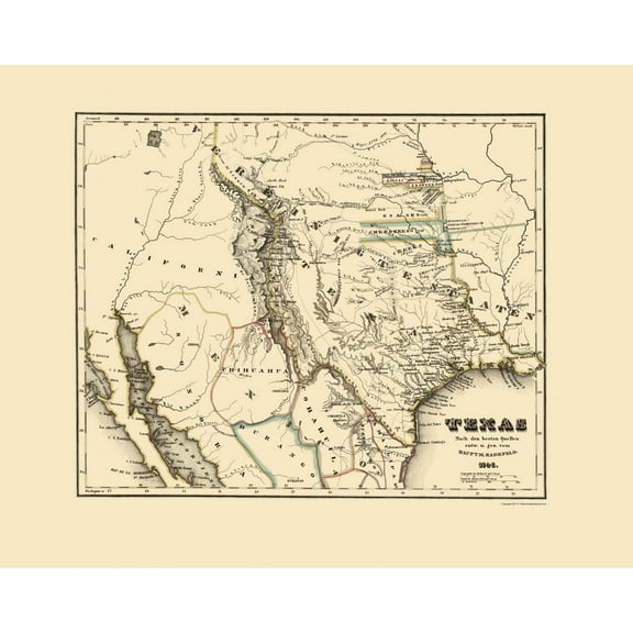 Historic State Map - Texas Republic - Meyer 1846 - 23 x 28.92 - Vintage Wall Art