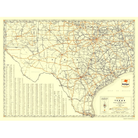 Historic State Map - Texas Road Map Magnolia Petro - 1933 - 23 x 30.55 - Vintage Wall Art