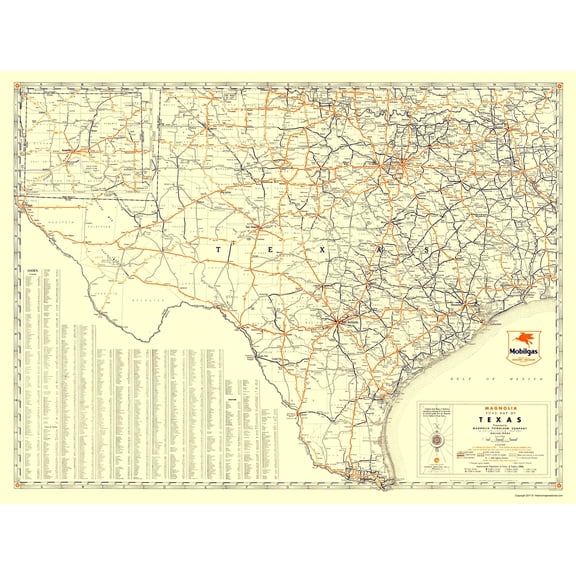 Historic State Map - Texas Road Map Magnolia Petro - 1933 - Vintage Wall Art