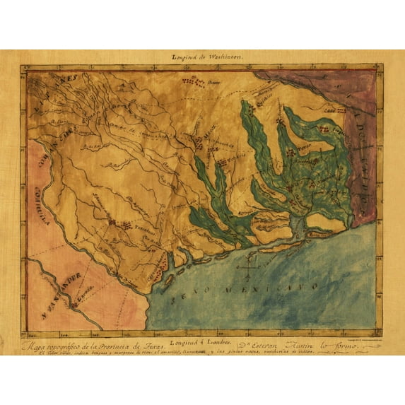 Historic State Map - Texas Southeast - Austin 1822 - Vintage Wall Art