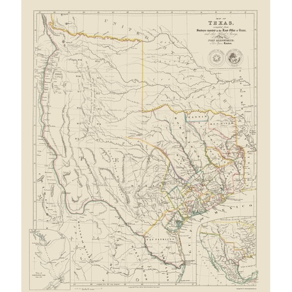 Historic State Map - Texas Surrounding Territories - Arrowsmith 1840 - 23 x 26.94 - Vintage Wall Art