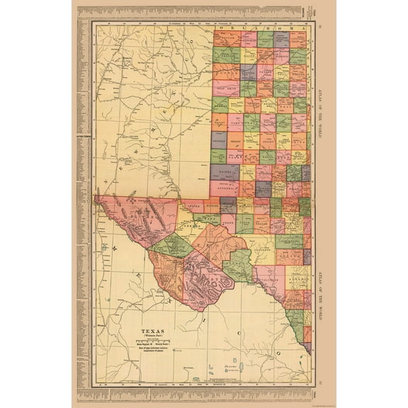 Historic State Map - Texas West - Hammond 1910 - 23 x 35.39 - Vintage Wall Art