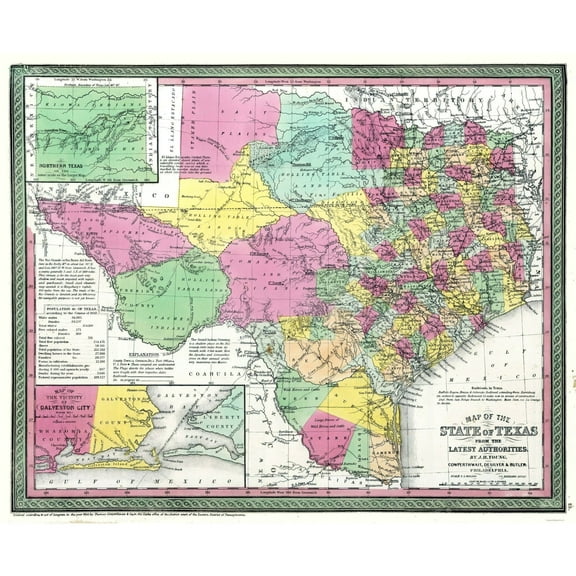 Historic State Map - Texas - Young 1850 - 28.16 x 23 - Vintage Wall Art