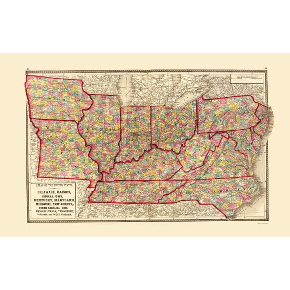 Historic State Map - United States Central - Baltimore 1873 - Vintage Wall Art