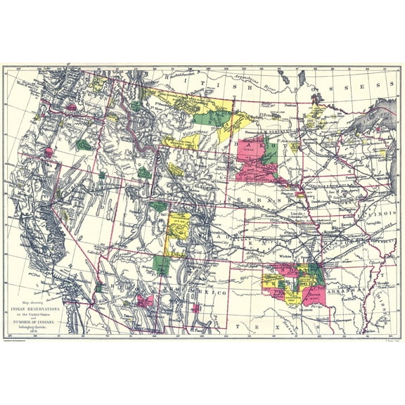 Historic State Map - United States Indian Reservations - 1898 - 33.38 x 23 - Vintage Wall Art