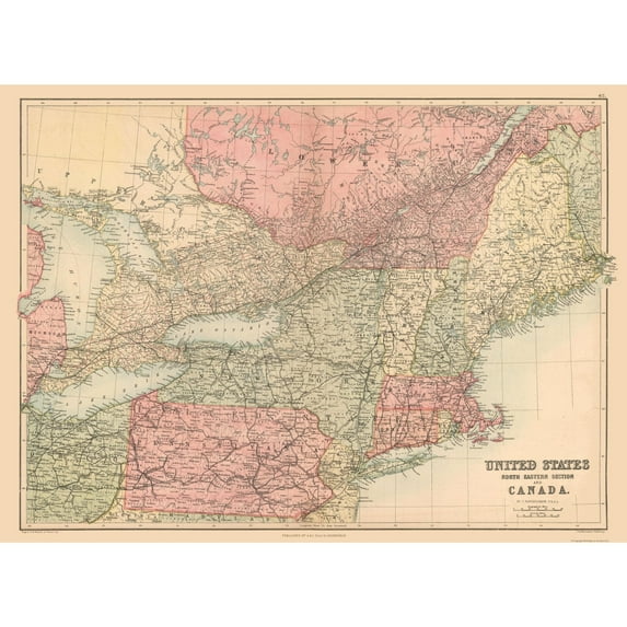 Historic State Map - United States North Eastern Canada - Black 1867 - 31.48 x 23 - Vintage Wall Art
