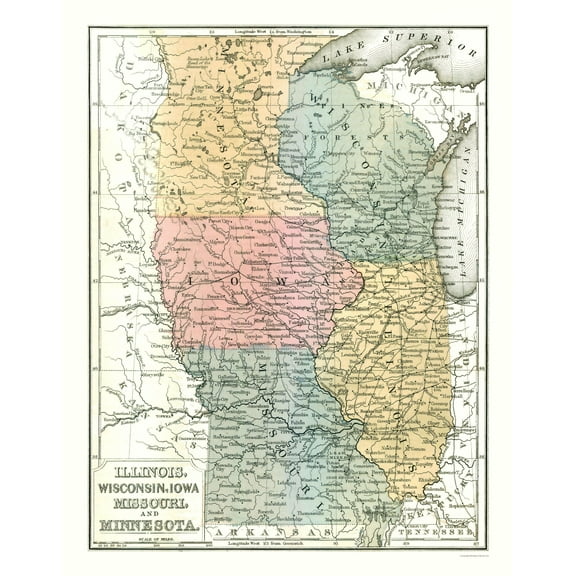 Historic State Map - United States North Midwest - Mitchell 1869 - 23 x 29.36 - Vintage Wall Art