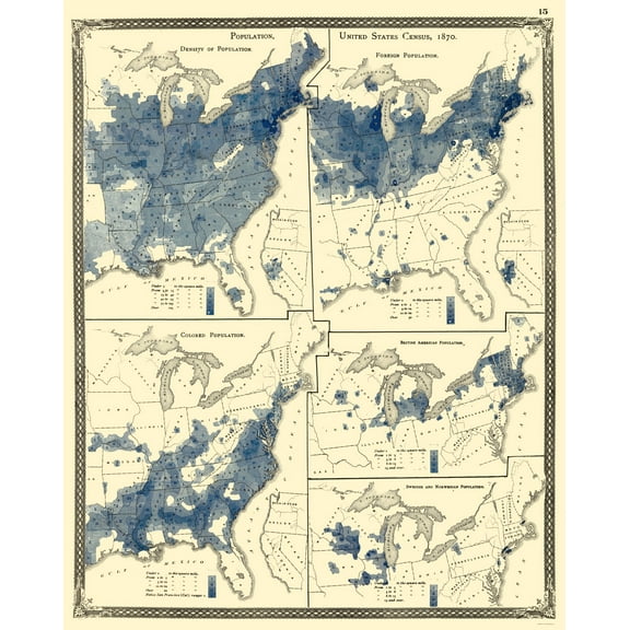 Historic State Map - United States Population Census - Baskin 1876 - 23 x 28.81 - Vintage Wall Art