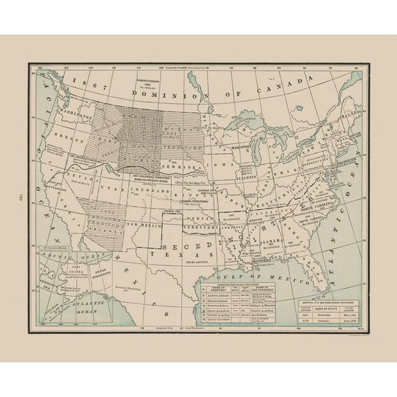 Historic State Map - United States Post Civil War - Cram 1892 - 27.86 x 23 - Vintage Wall Art